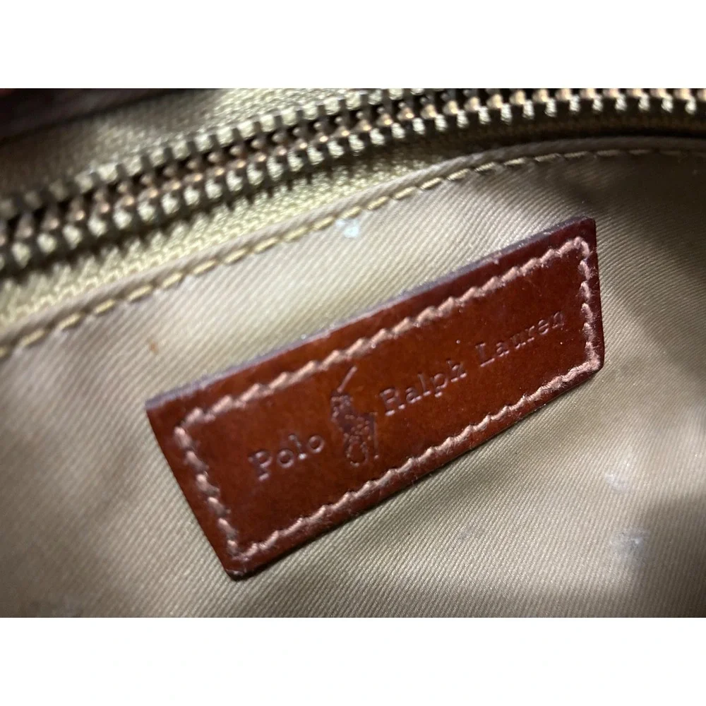 Vintage Polo Ralph Lauren Houndstooth Toiletry Bag Leather Trim Makeup Bag Brown